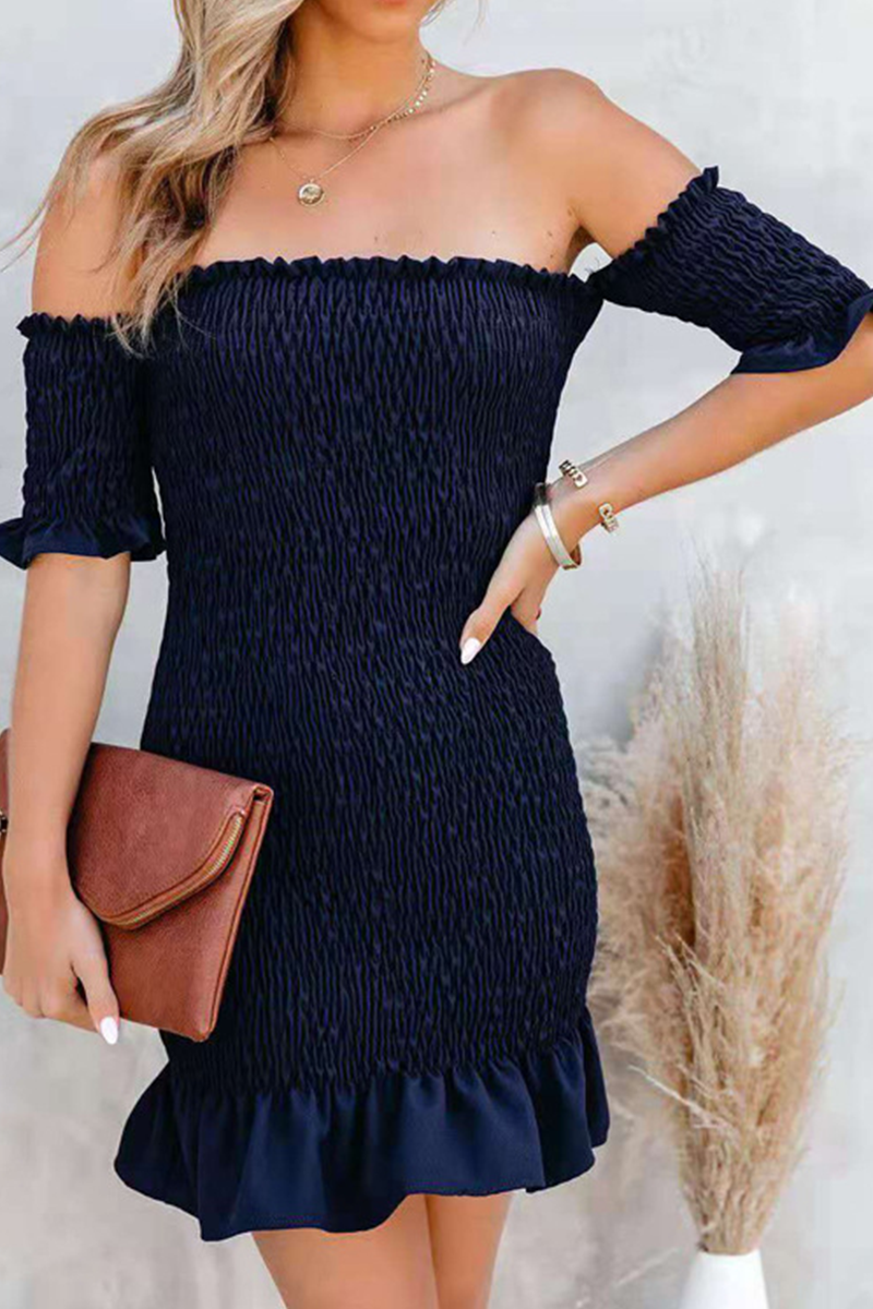 Fashion Elegant Solid Split Joint Fold Strapless Pencil Skirt Dresses - Fashionpara