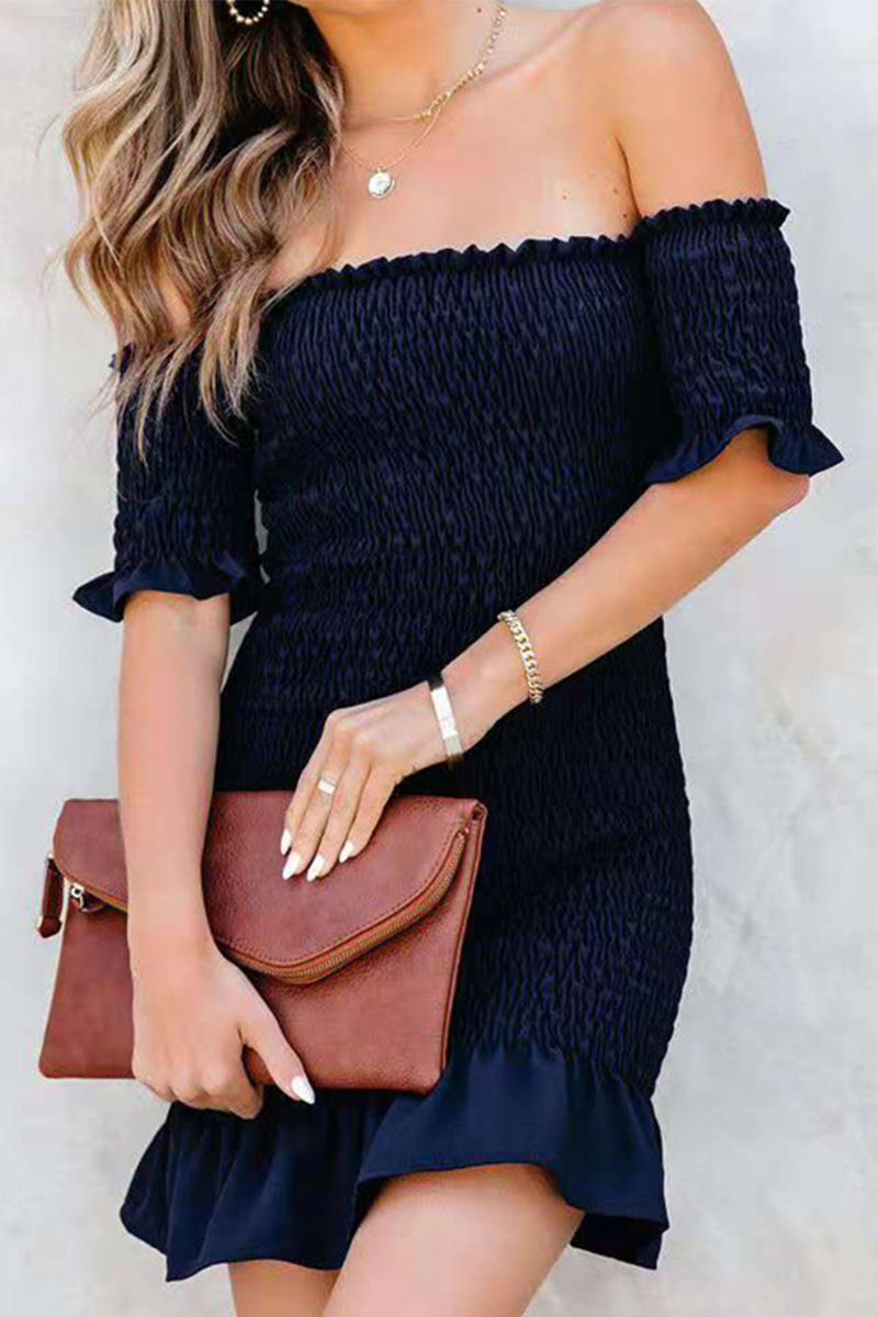 Fashion Elegant Solid Split Joint Fold Strapless Pencil Skirt Dresses - Fashionpara