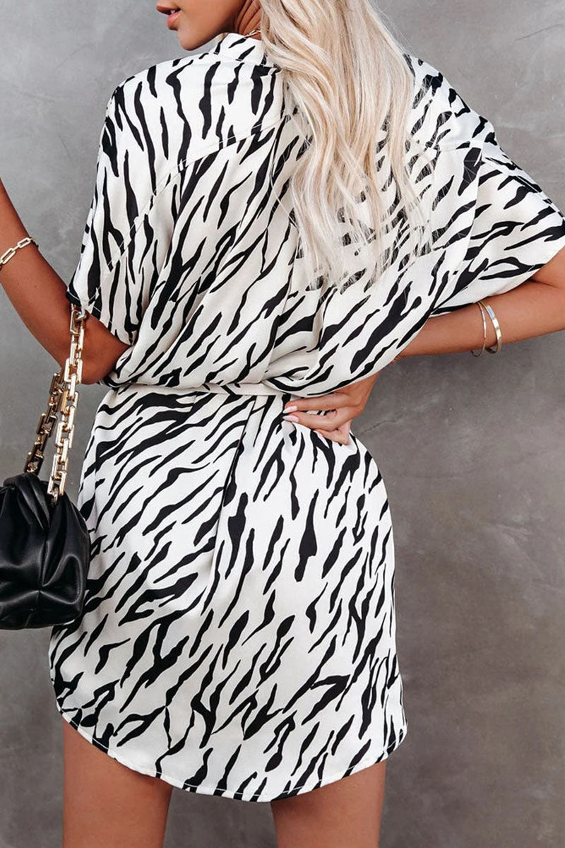 Fashion Street Print Split Joint Mandarin Collar A Line Dresses - Fashionpara