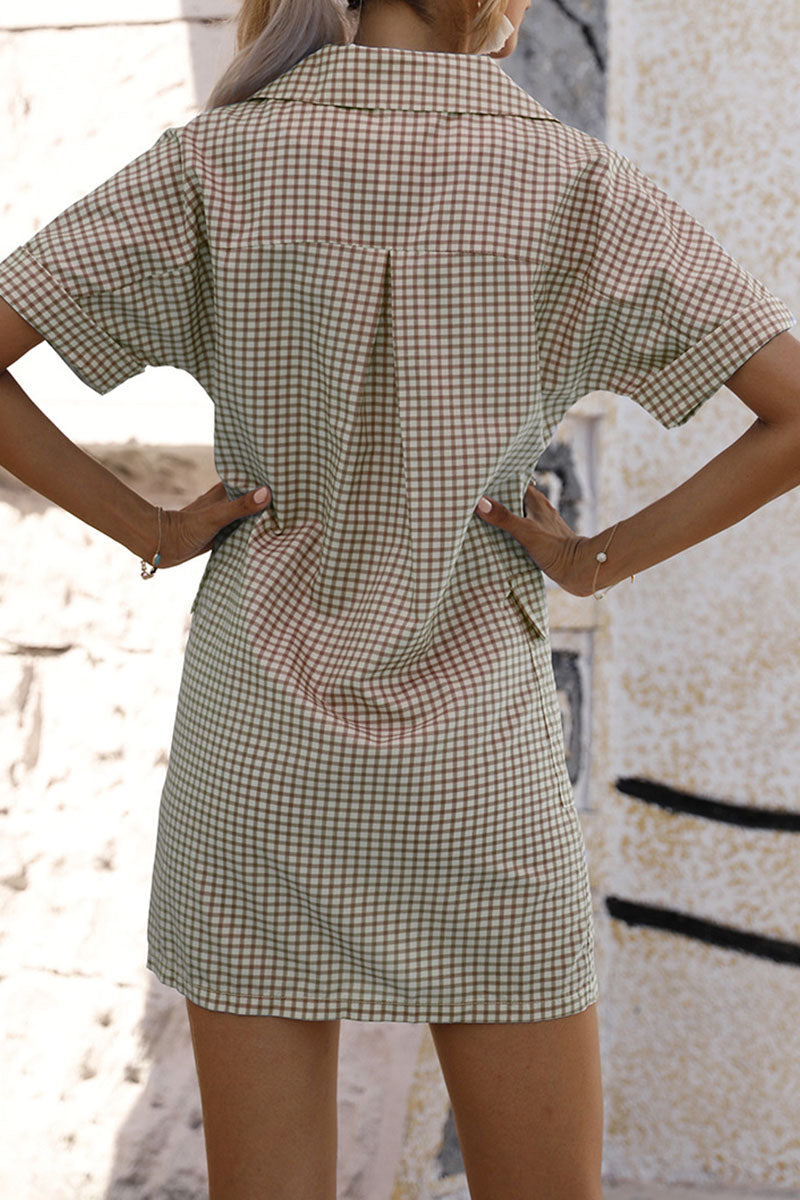 Fashion Street Plaid Split Joint Turndown Collar A Line Dresses - Fashionpara