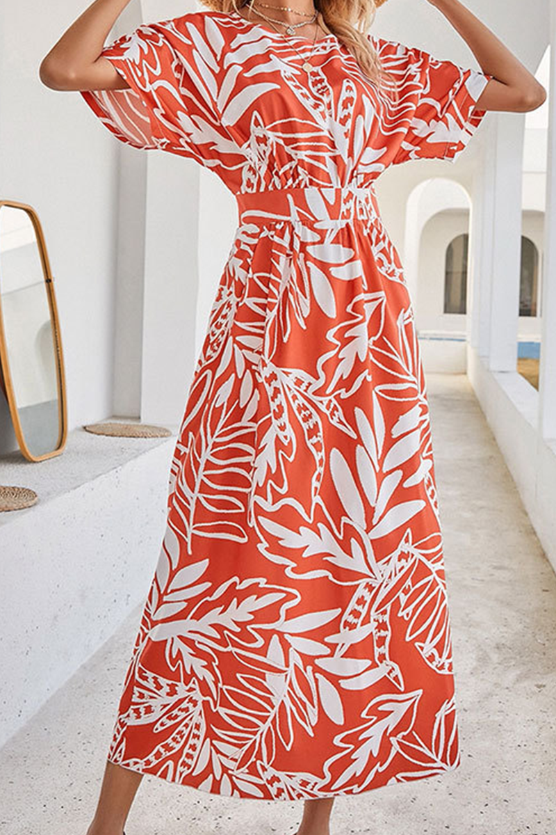 Fashion Elegant Floral Split Joint O Neck A Line Dresses - Fashionpara