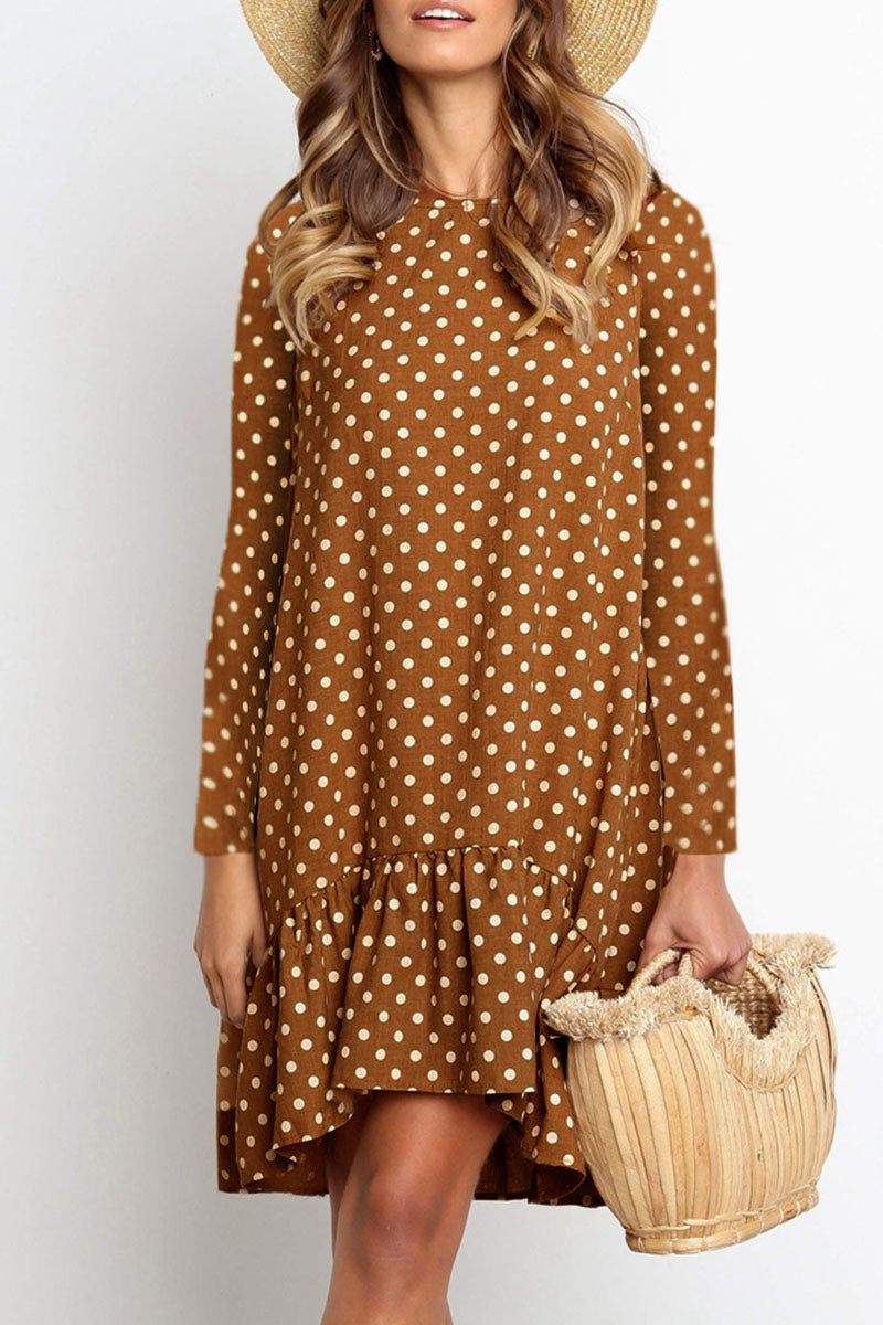 Fashion Sweet Polka Dot Split Joint O Neck Irregular Dresses - Fashionpara