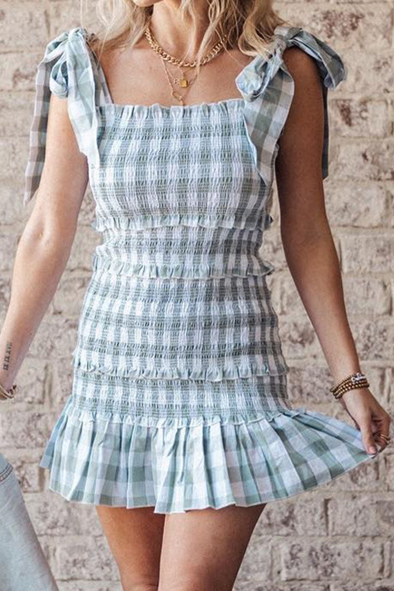 Fashion Street Plaid Split Joint Spaghetti Strap Princess Dresses - Fashionpara