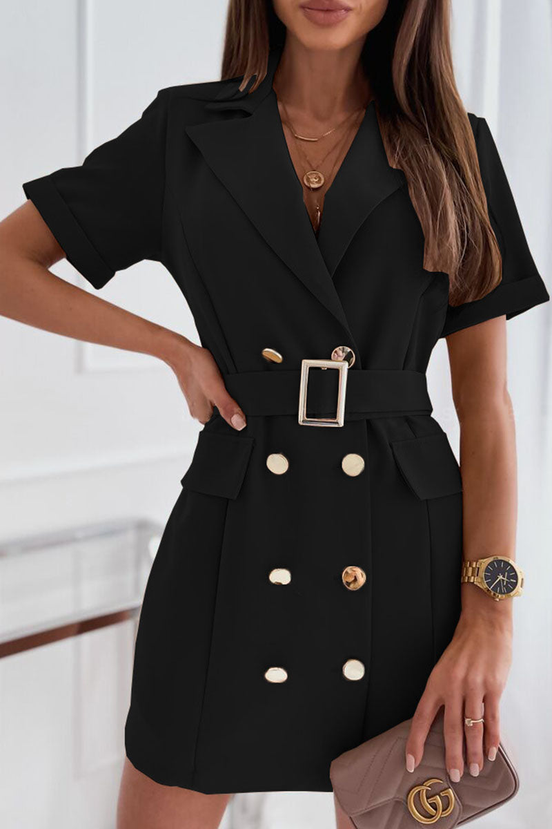 Fashion Casual Solid Split Joint Turndown Collar Princess Dresses - Fashionpara