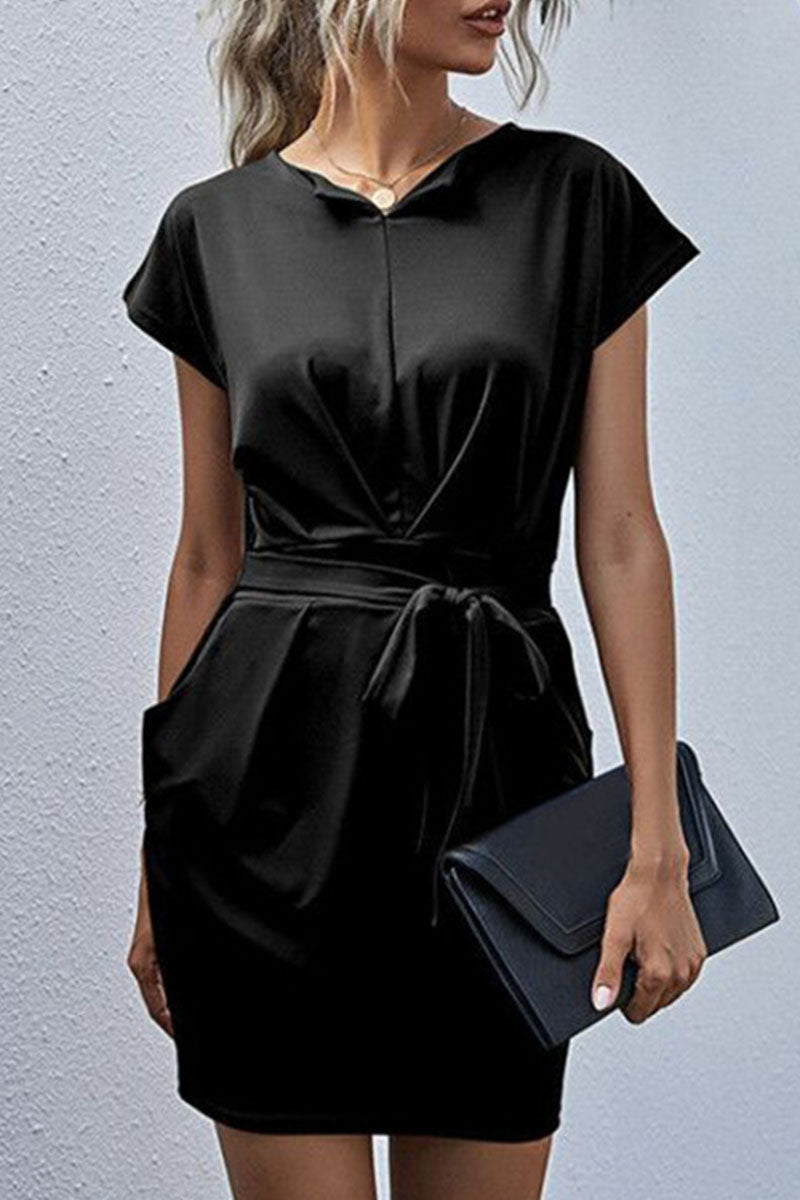 Fashion Casual Solid Split Joint V Neck Pencil Skirt Dresses - Fashionpara