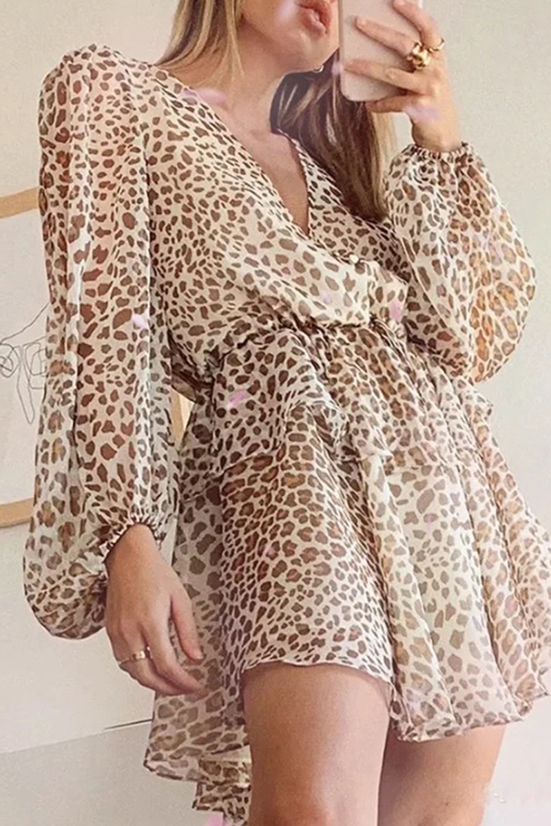 Fashion Casual Print Frenulum Buttons V Neck A Line Dresses - Fashionpara