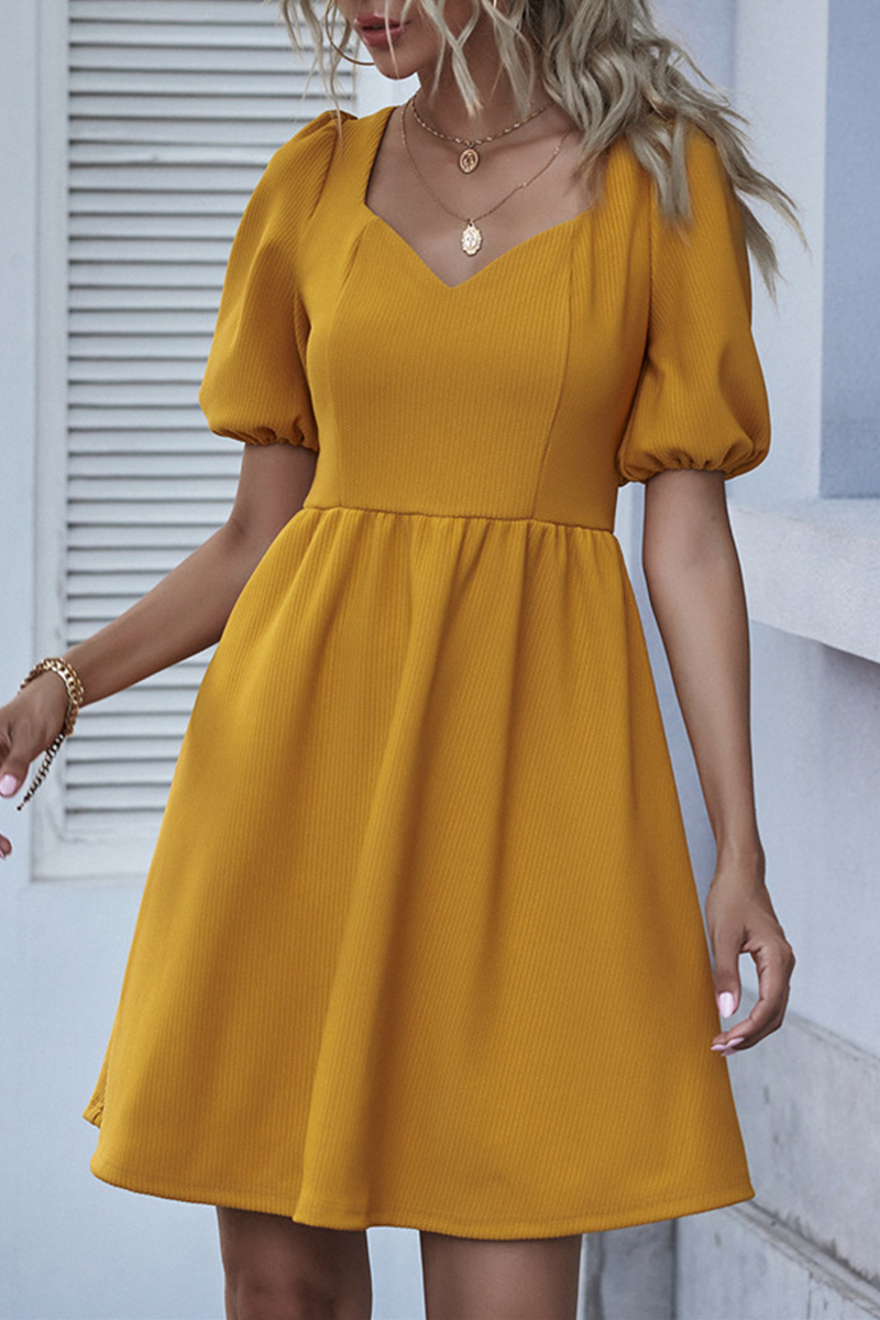 Fashion Elegant Solid Split Joint V Neck A Line Dresses - Fashionpara