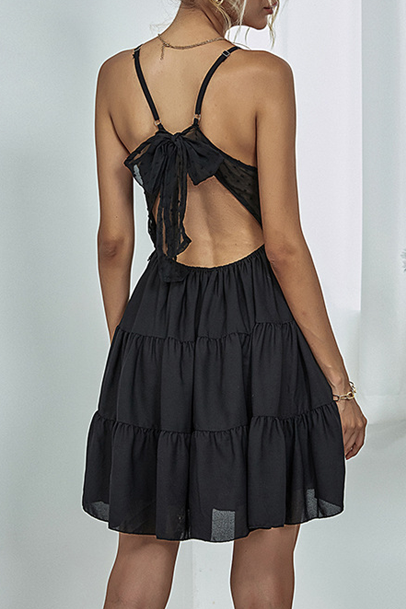 Fashion Elegant Print Backless With Bow V Neck A Line Dresses - Fashionpara