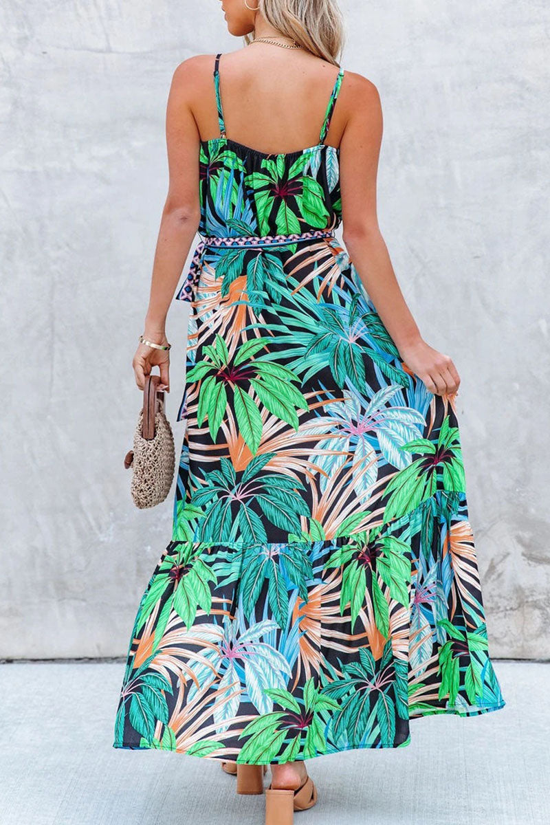 Fashion Bohemian Print Split Joint Spaghetti Strap A Line Dresses - Fashionpara