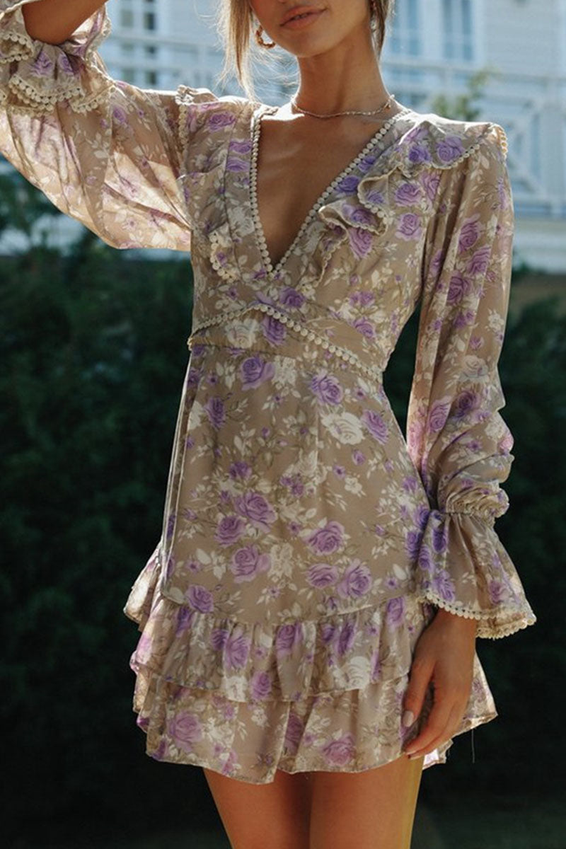 Fashion Street Print Backless V Neck A Line Dresses - Fashionpara