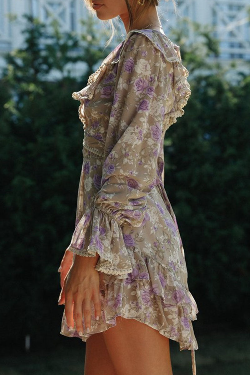 Fashion Street Print Backless V Neck A Line Dresses - Fashionpara