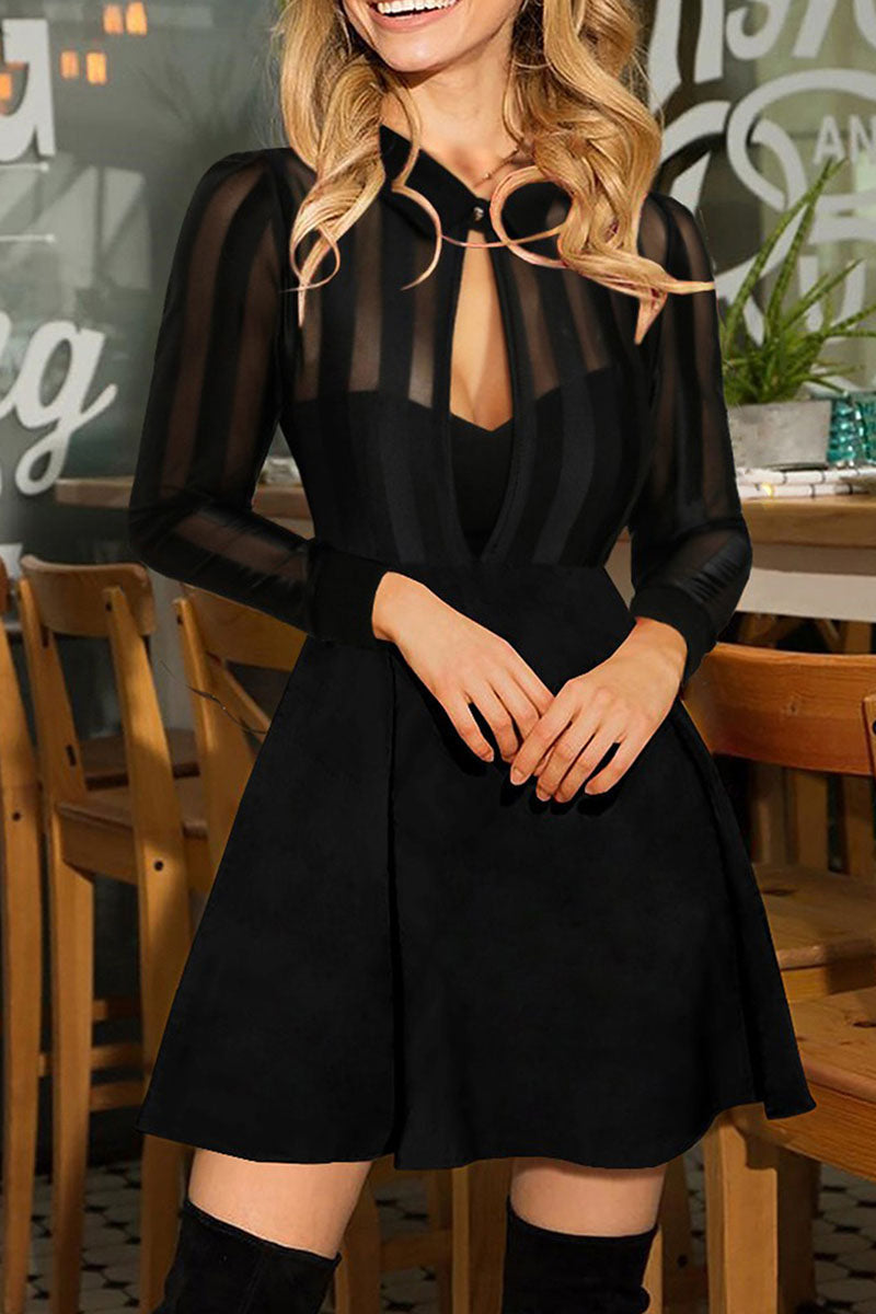 Fashion Street Solid Patchwork V Neck A Line Dresses - Fashionpara