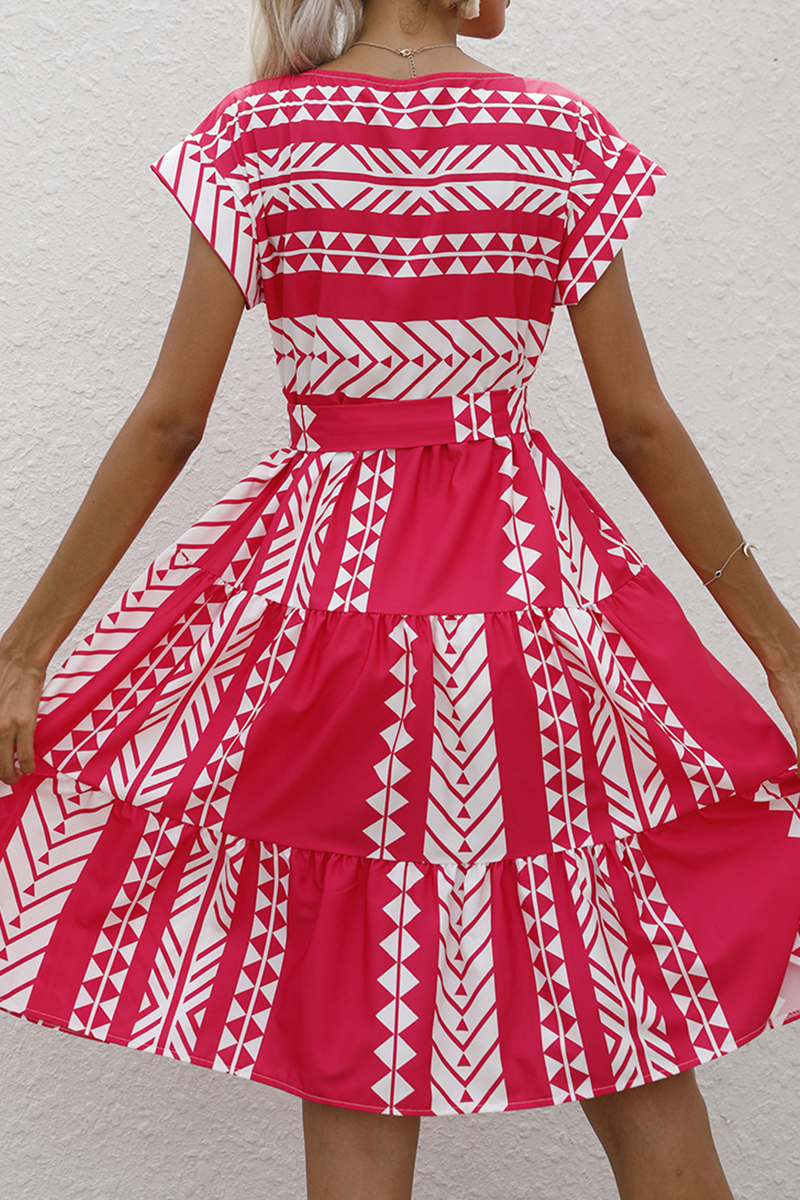 Fashion Elegant Print Frenulum O Neck A Line Dresses - Fashionpara