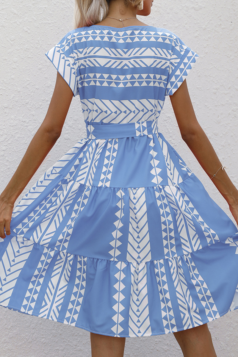 Fashion Elegant Print Frenulum O Neck A Line Dresses - Fashionpara