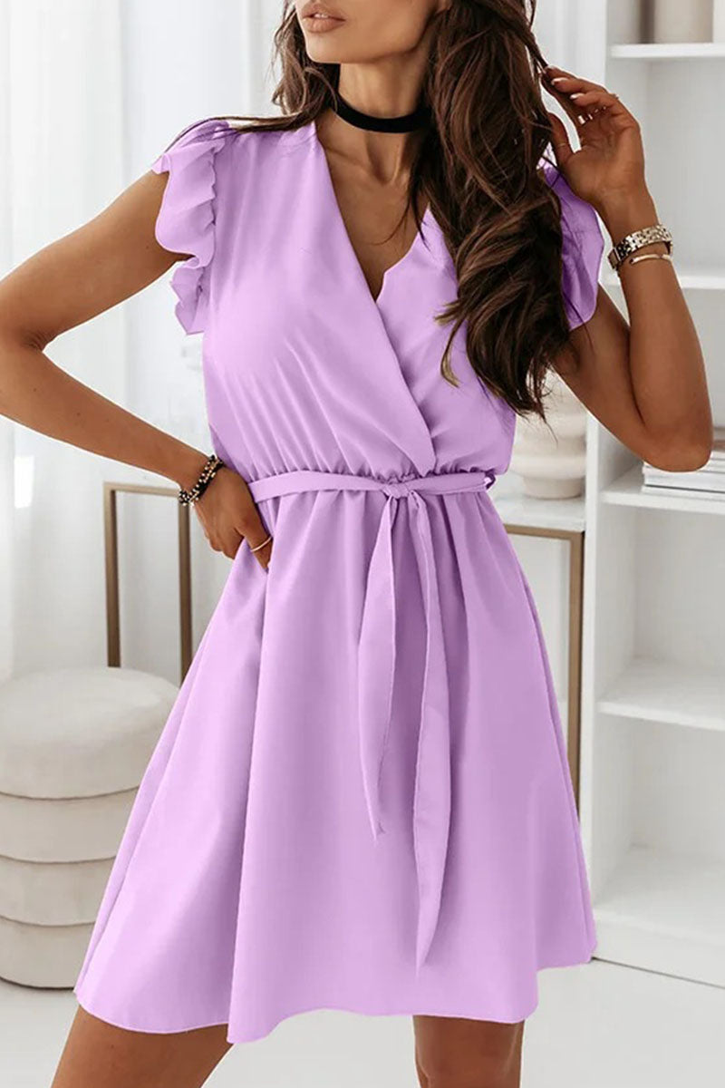 Fashion Street Solid Patchwork V Neck A Line Dresses(9 colors) - Fashionpara