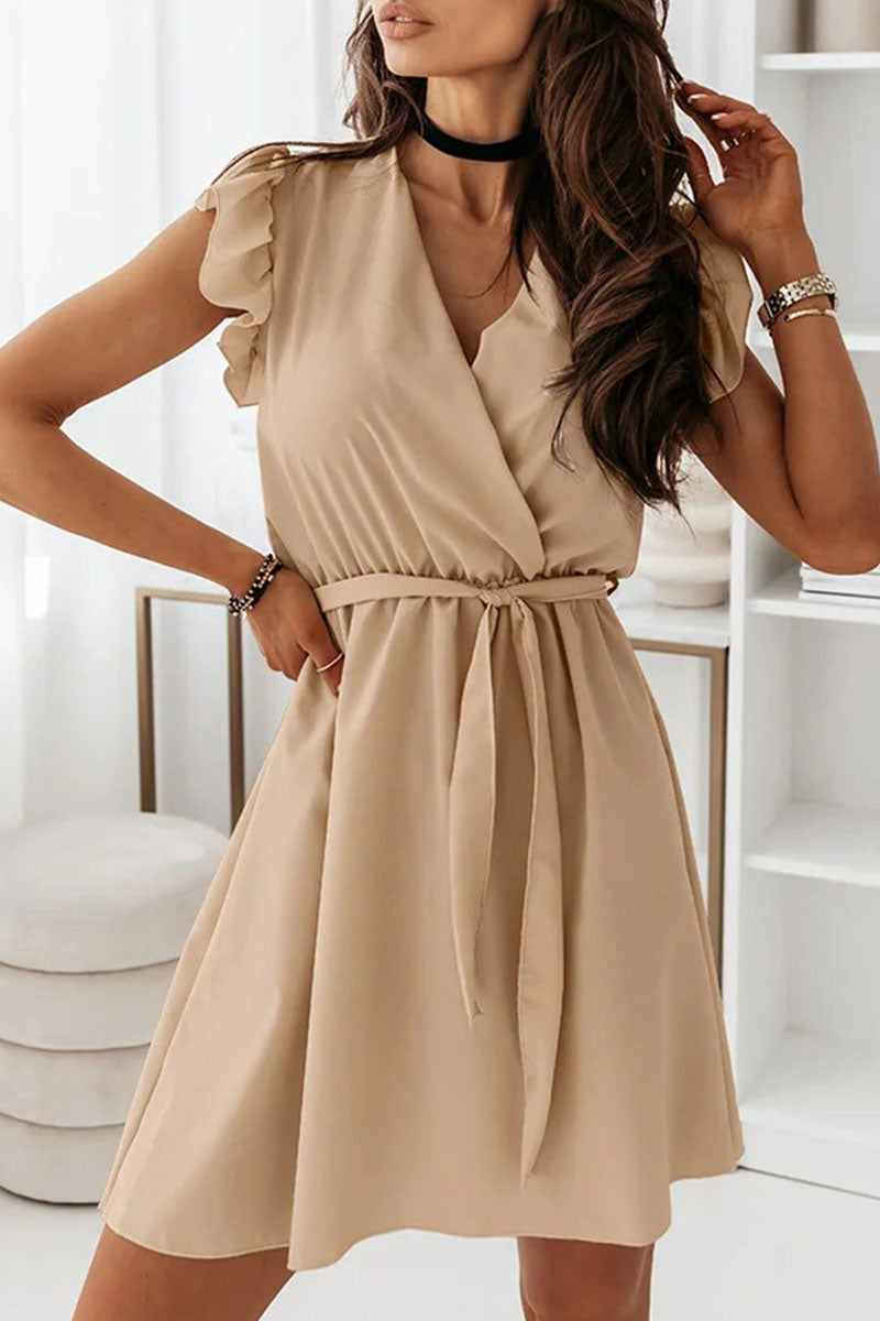 Fashion Street Solid Patchwork V Neck A Line Dresses(9 colors) - Fashionpara