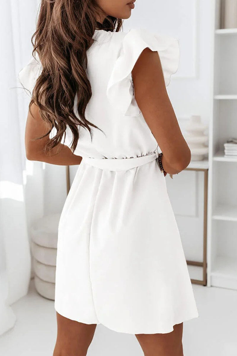 Fashion Street Solid Patchwork V Neck A Line Dresses(9 colors) - Fashionpara