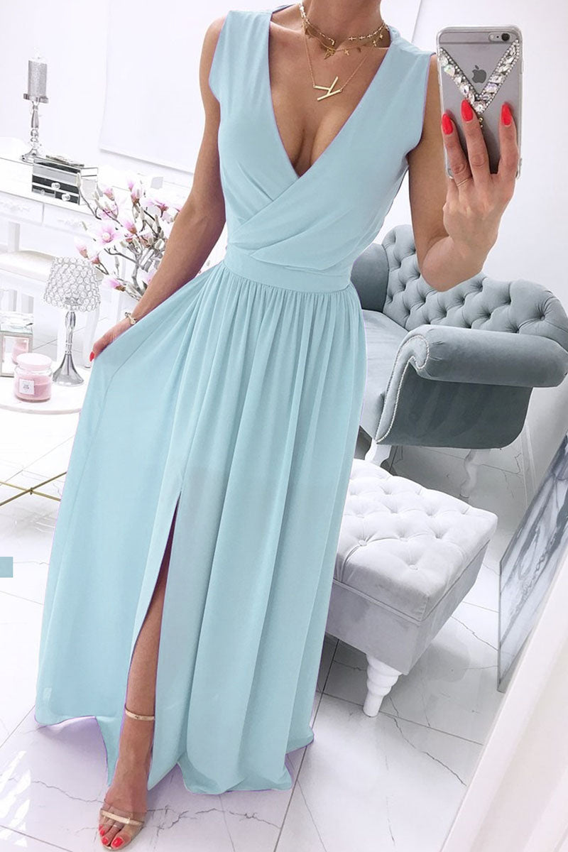 Fashion Street Solid Patchwork V Neck A Line Dresses(5 Colors) - Fashionpara