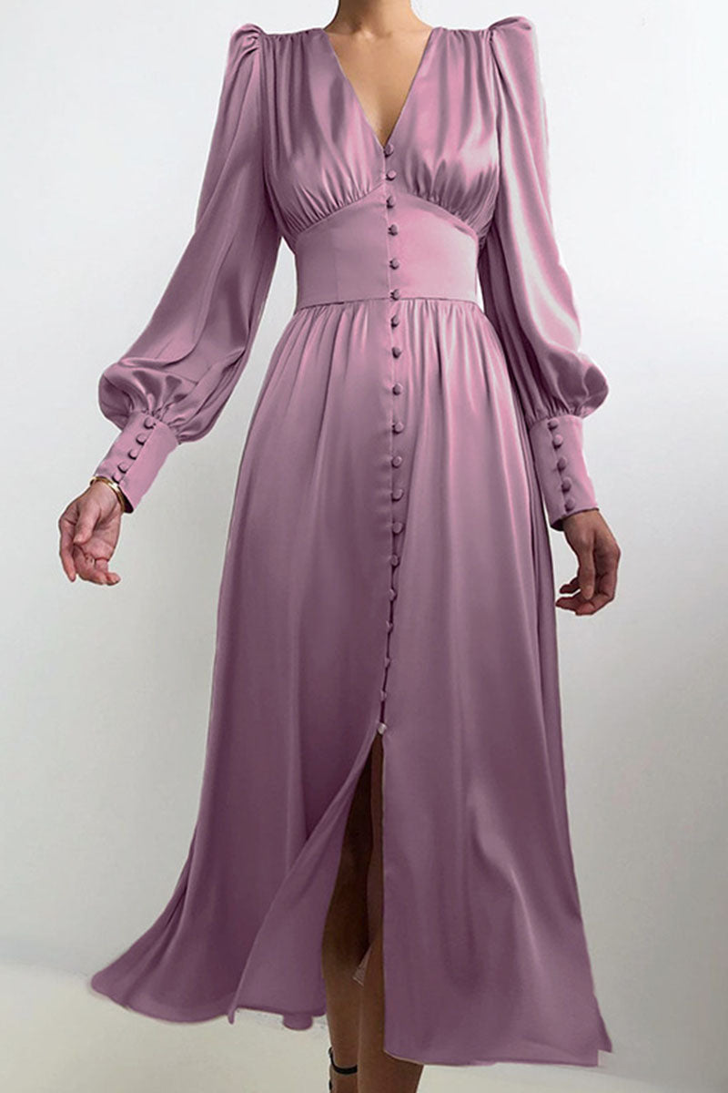 Fashion Street Solid Split Joint V Neck A Line Dresses - Fashionpara