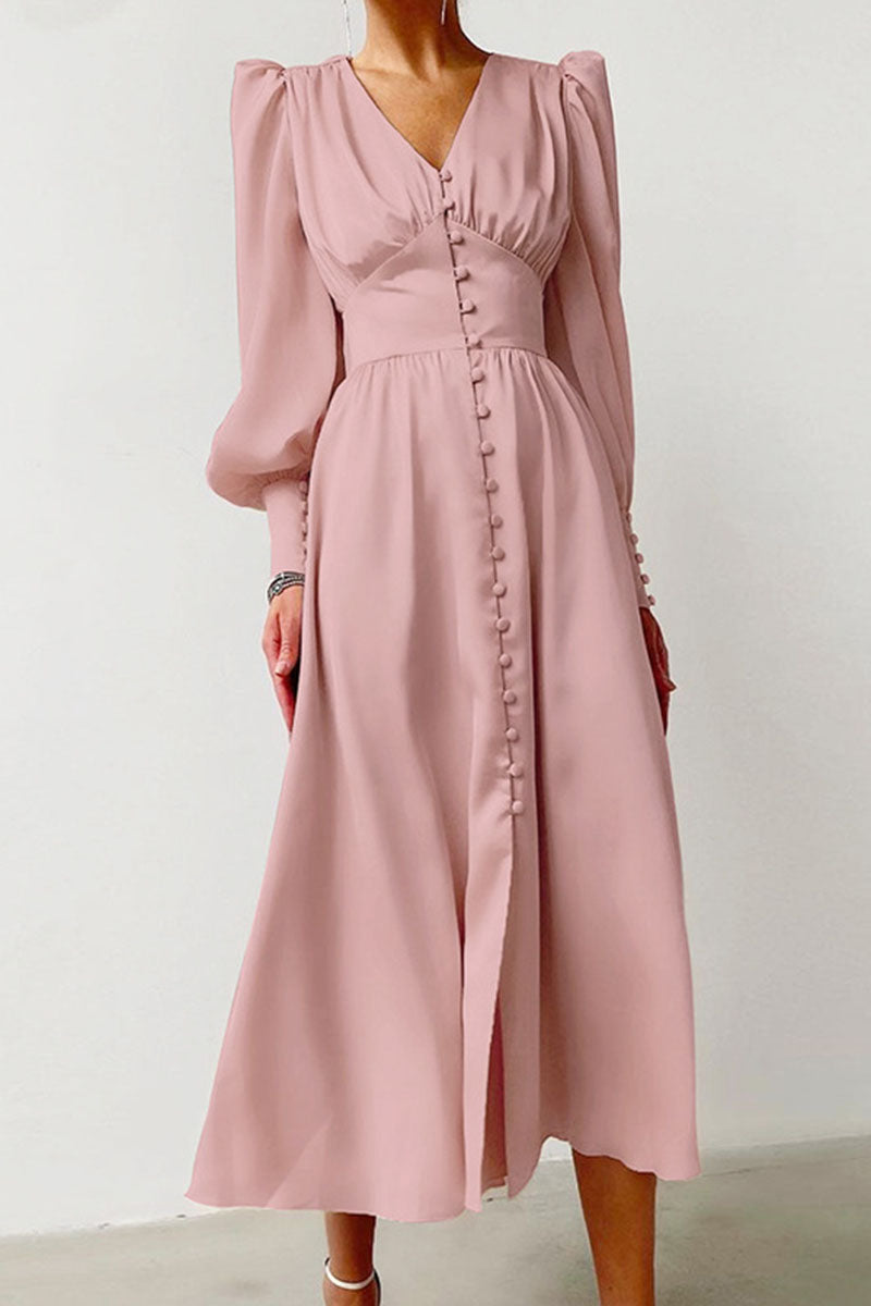 Fashion Street Solid Split Joint V Neck A Line Dresses - Fashionpara