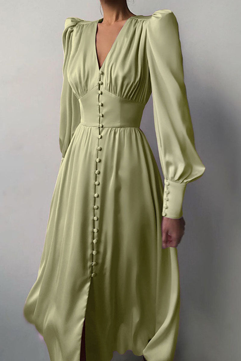 Fashion Street Solid Split Joint V Neck A Line Dresses - Fashionpara