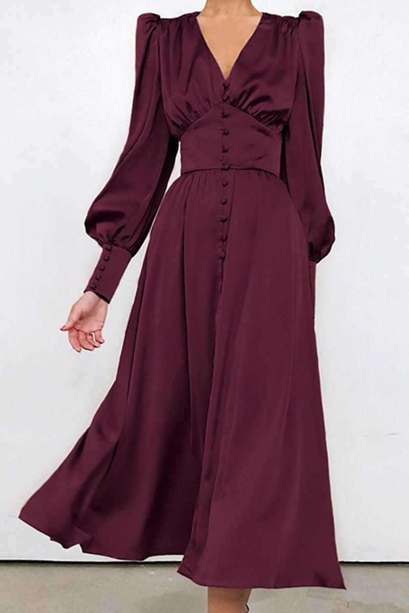 Fashion Street Solid Split Joint V Neck A Line Dresses - Fashionpara