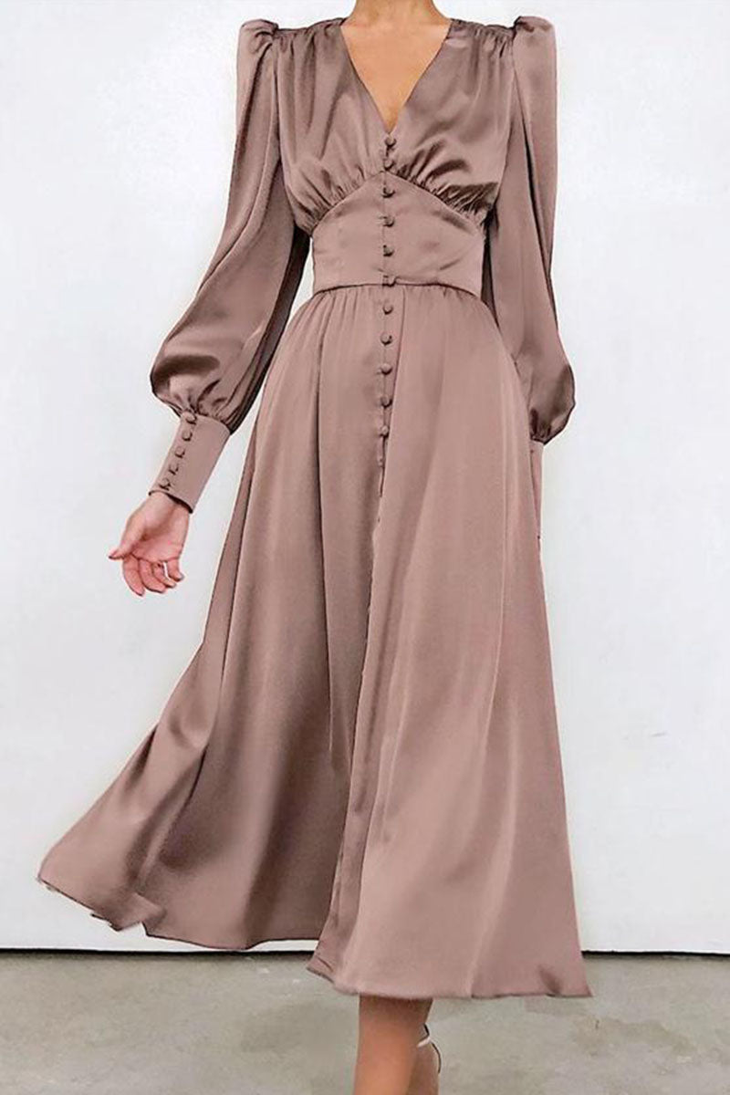 Fashion Street Solid Split Joint V Neck A Line Dresses - Fashionpara