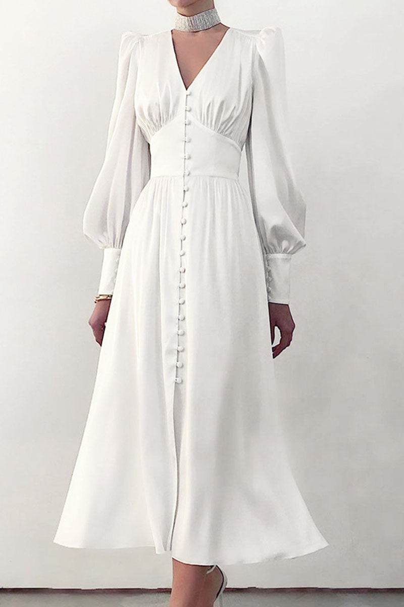 Fashion Street Solid Split Joint V Neck A Line Dresses - Fashionpara