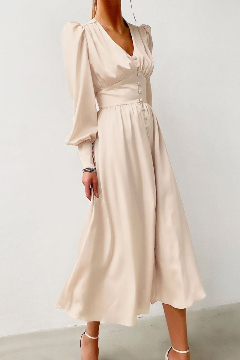 Fashion Street Solid Split Joint V Neck A Line Dresses - Fashionpara