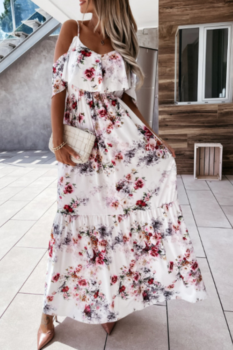 Elegant Floral Flounce V Neck A Line Dresses(5 Colors) - Fashionpara