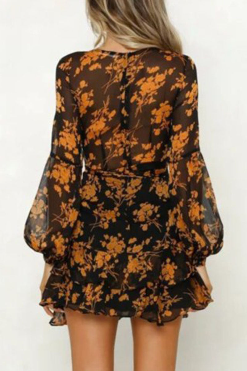 Fashion British Style Print Split Joint V Neck Princess Dresses - Fashionpara