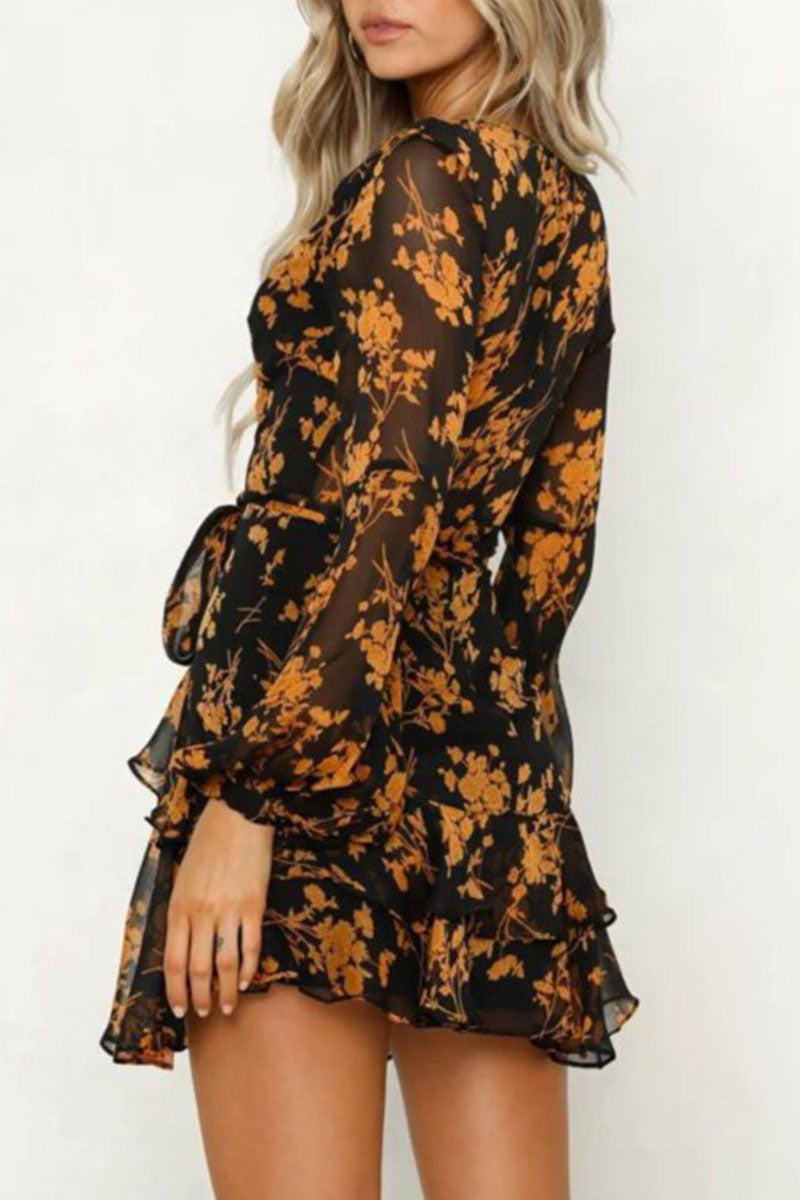 Fashion British Style Print Split Joint V Neck Princess Dresses - Fashionpara