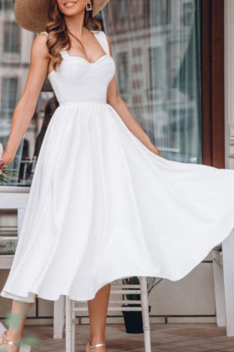 Fashion Street Solid Split Joint Spaghetti Strap Princess Dresses - Fashionpara