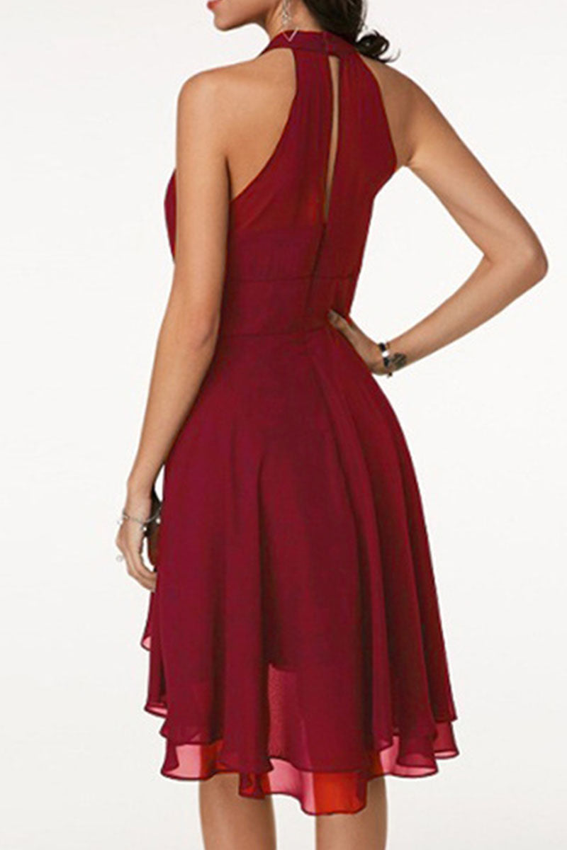 Fashion Street Solid Split Joint Halter A Line Dresses(7 colors) - Fashionpara