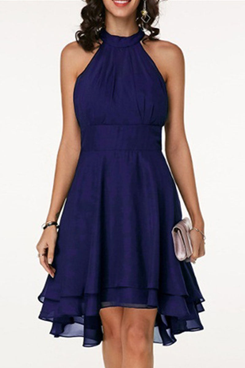 Fashion Street Solid Split Joint Halter A Line Dresses(7 colors) - Fashionpara