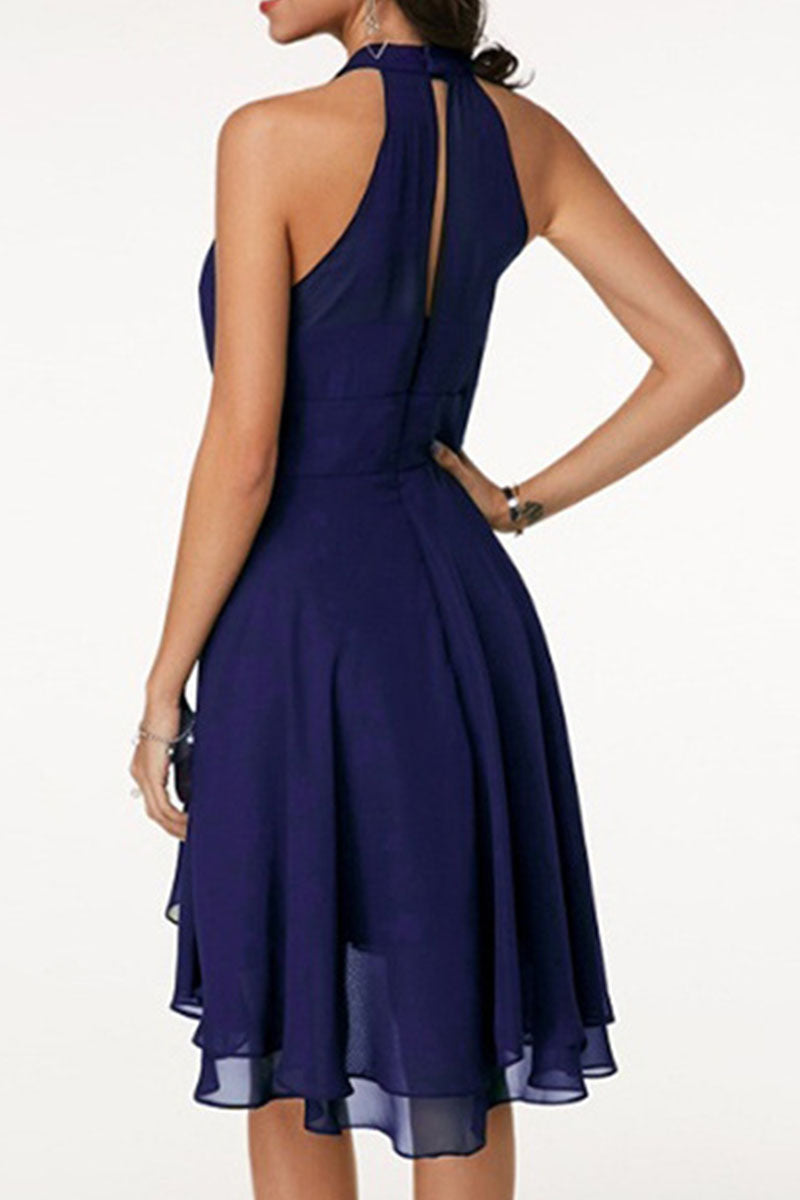 Fashion Street Solid Split Joint Halter A Line Dresses(7 colors) - Fashionpara