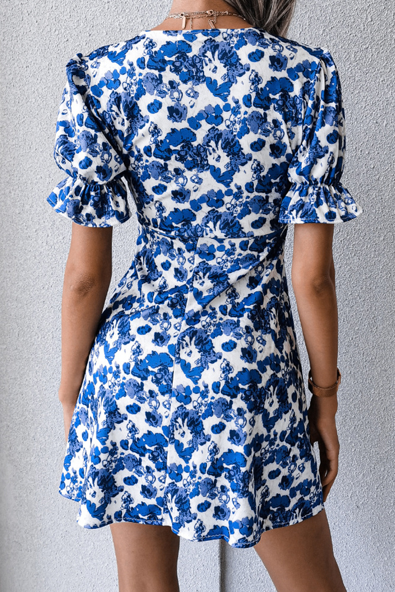 Fashion Elegant Floral Hollowed Out Strap Design V Neck A Line Dresses - Fashionpara