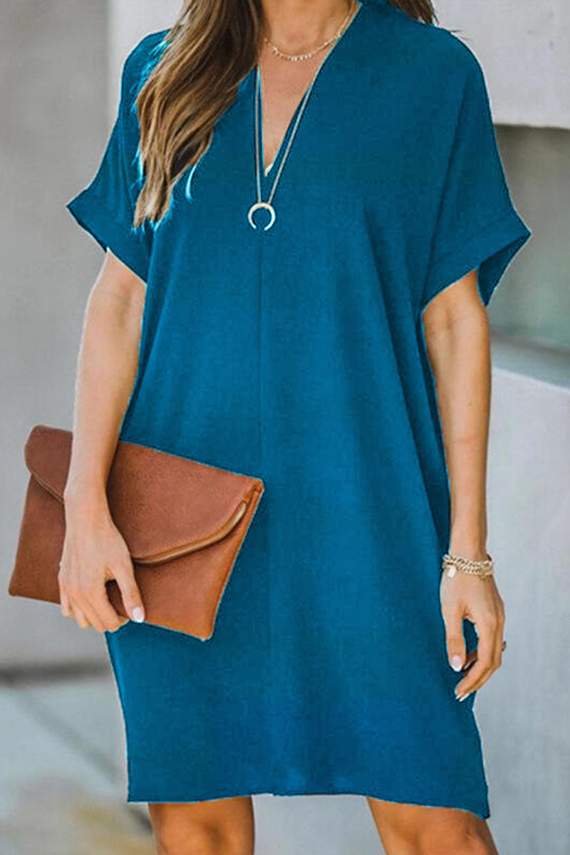 Fashion Casual Solid Hollowed Out V Neck A Line Dresses - Fashionpara