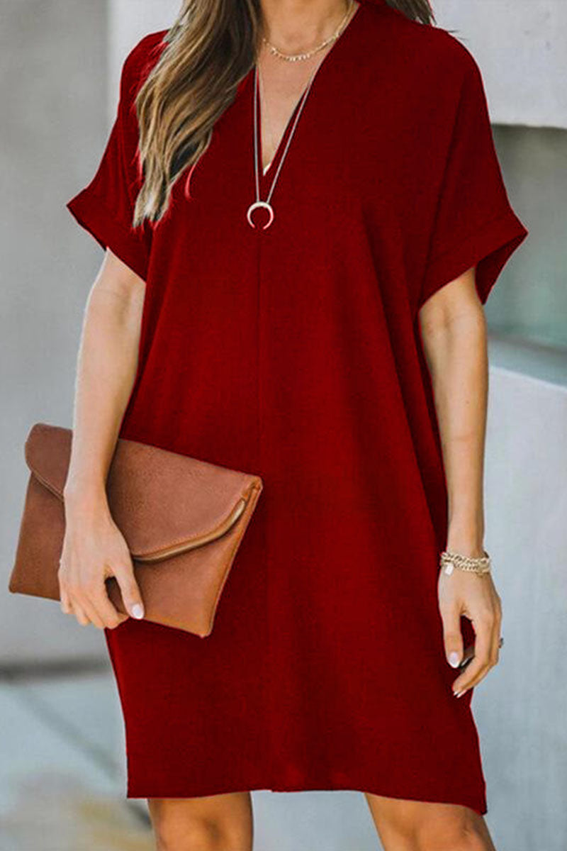 Fashion Casual Solid Hollowed Out V Neck A Line Dresses - Fashionpara