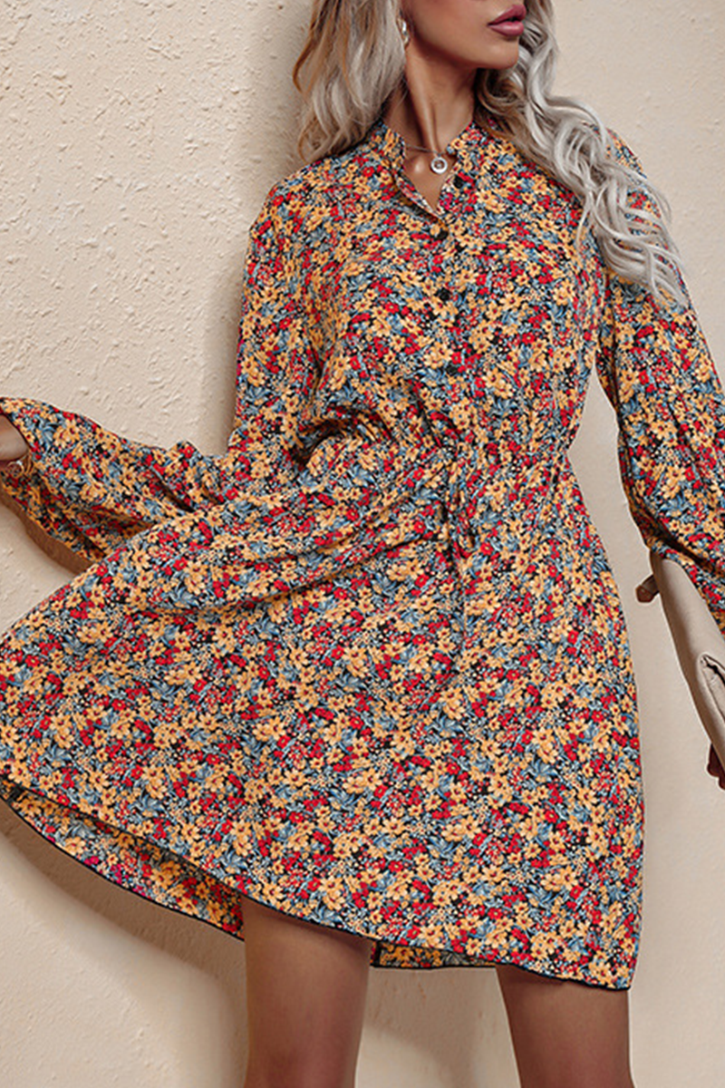 Fashion Elegant Floral Frenulum V Neck Dresses - Fashionpara