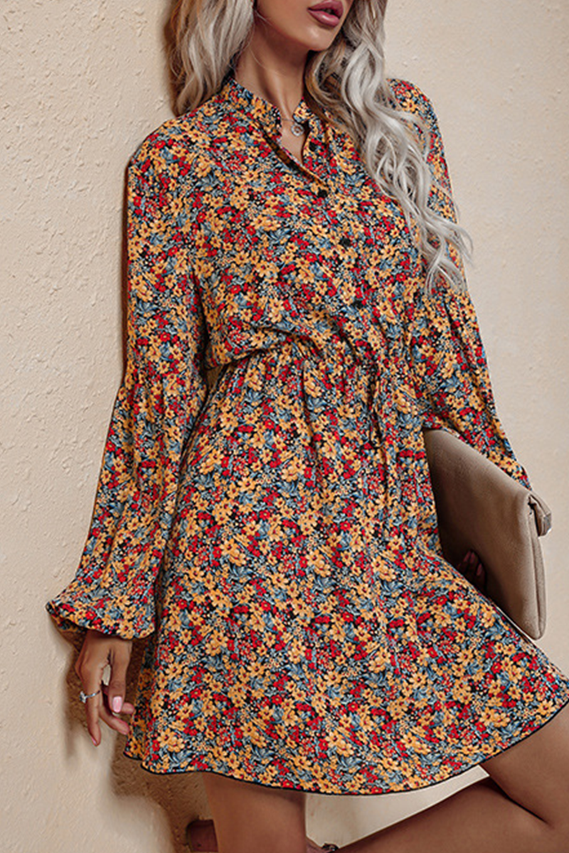 Fashion Elegant Floral Frenulum V Neck Dresses - Fashionpara