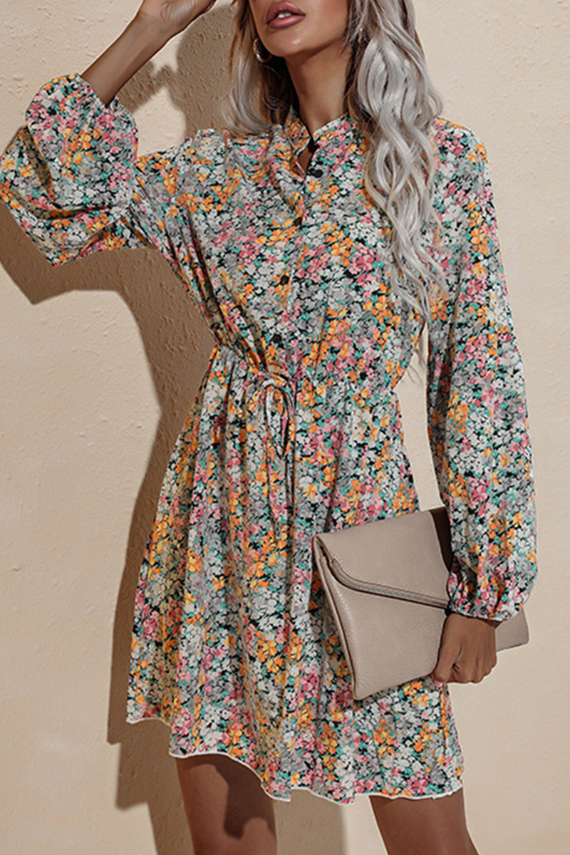 Fashion Elegant Floral Frenulum V Neck Dresses - Fashionpara