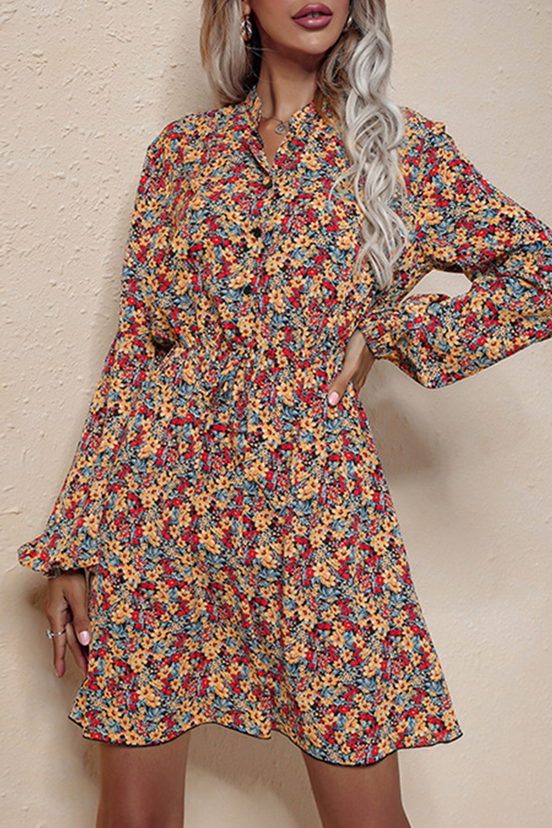 Fashion Elegant Floral Frenulum V Neck Dresses - Fashionpara