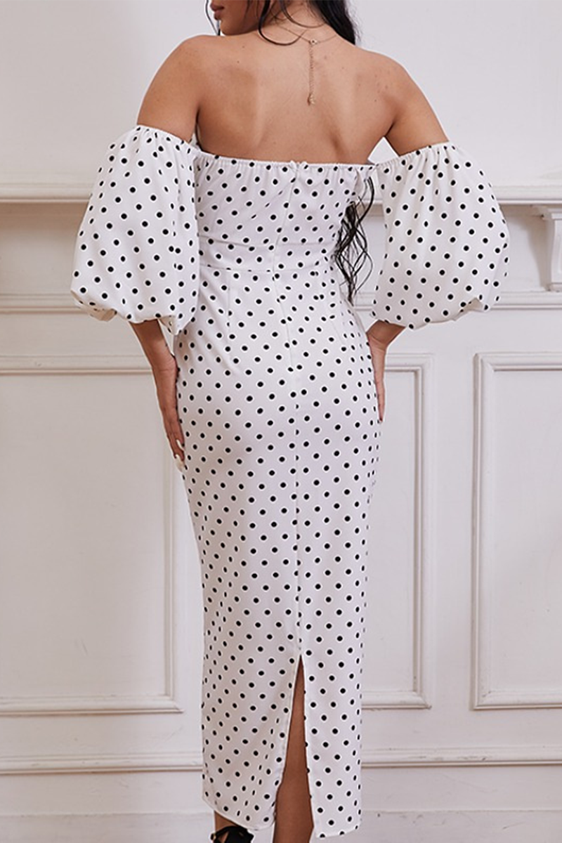 Fashion Elegant Polka Dot Slit Fold Strapless Pencil Skirt Dresses - Fashionpara