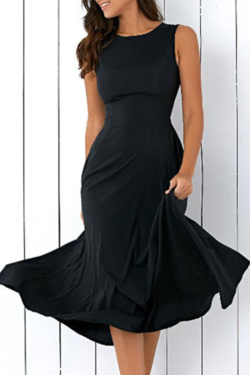 Fashion Casual Solid Split Joint O Neck A Line Dresses - Fashionpara