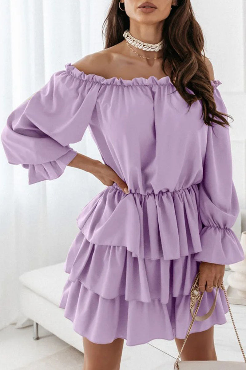 Fashion Casual Solid Split Joint Off the Shoulder Cake Skirt Dresses(6 colors) - Fashionpara