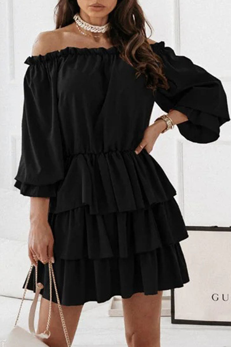 Fashion Casual Solid Split Joint Off the Shoulder Cake Skirt Dresses(6 colors) - Fashionpara