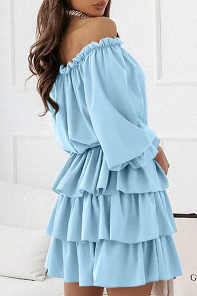 Fashion Casual Solid Split Joint Off the Shoulder Cake Skirt Dresses(6 colors) - Fashionpara
