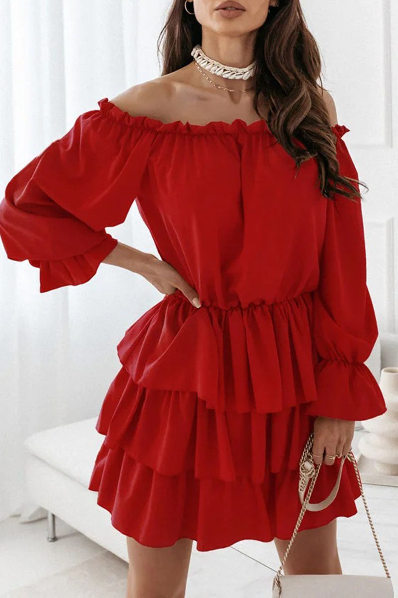 Fashion Casual Solid Split Joint Off the Shoulder Cake Skirt Dresses(6 colors) - Fashionpara