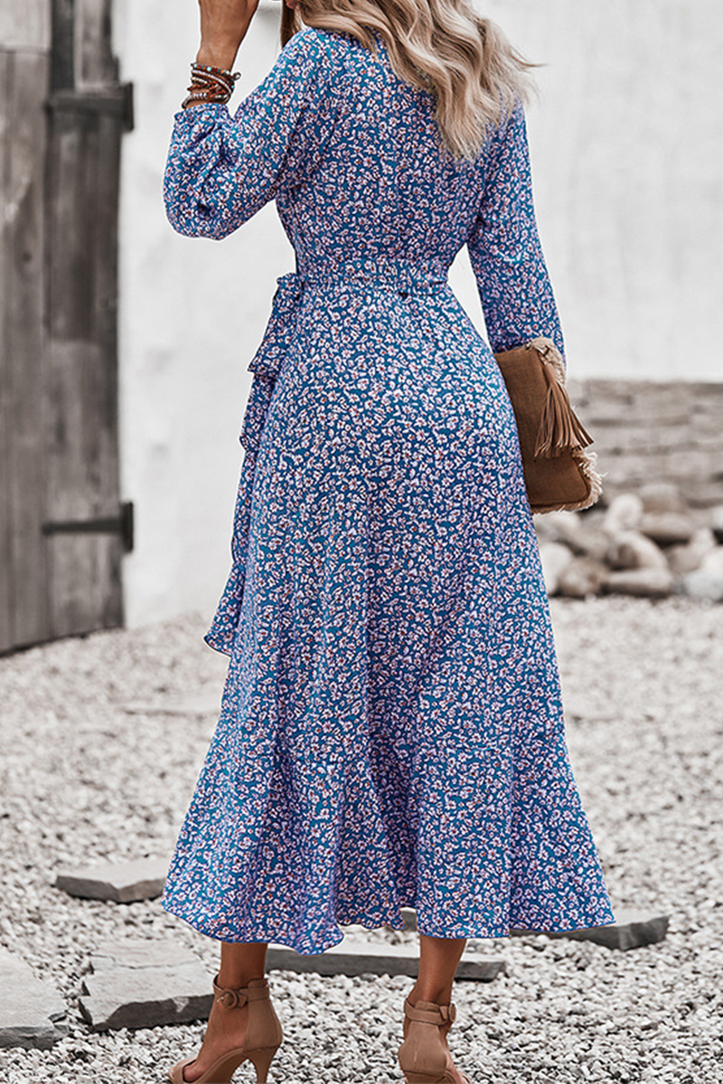 Elegant Floral Flounce Strap Design V Neck A Line Dresses(5 colors) - Fashionpara